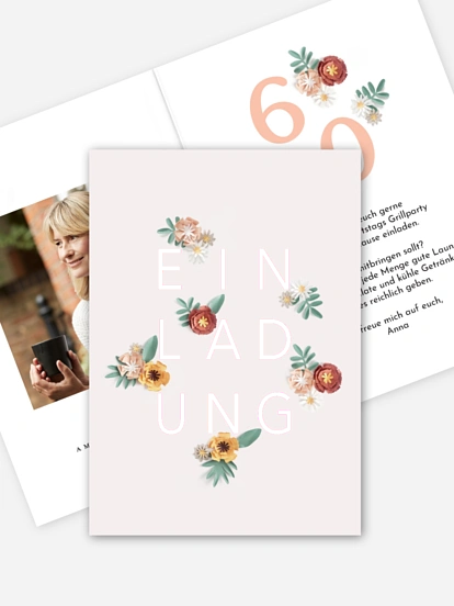 Einladung 60. Geburtstag Papierblumen
