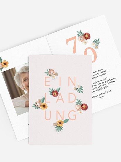 Einladung 70. Geburtstag Papierblumen