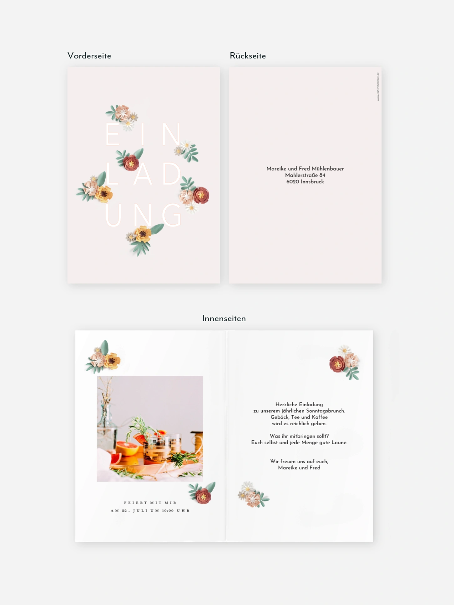 Partyeinladung Papierblumen