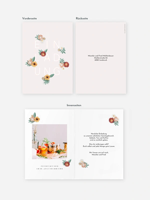 Partyeinladung Papierblumen