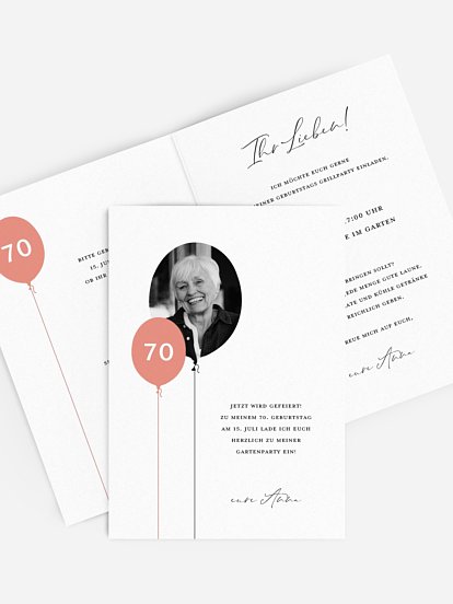 Einladung 70. Geburtstag Ballonzahl
