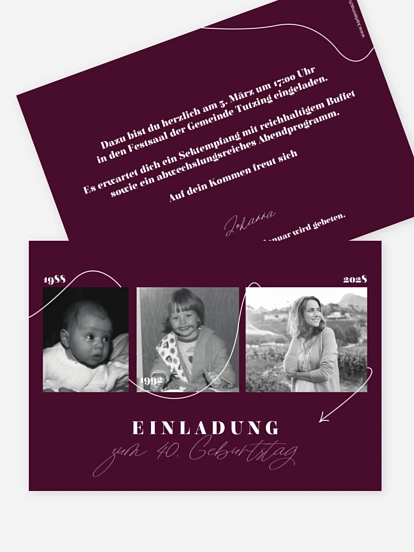 Einladung 40. Geburtstag Lebenslinie