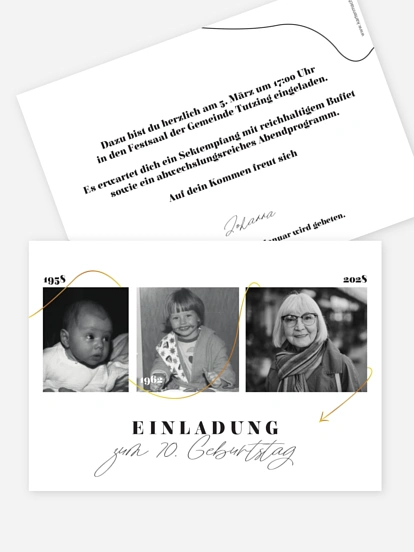 Einladung 70. Geburtstag Lebenslinie