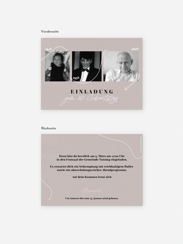 Einladung 80. Geburtstag Lebenslinie