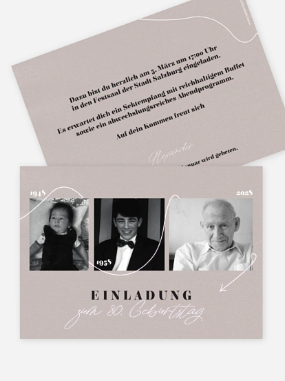 Einladung 80. Geburtstag Lebenslinie
