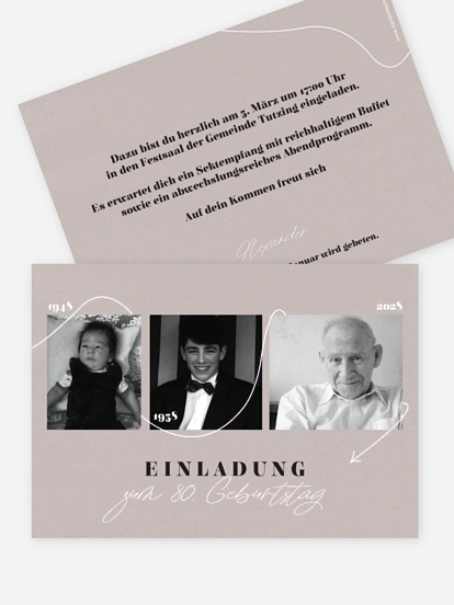 Einladung 80. Geburtstag Lebenslinie