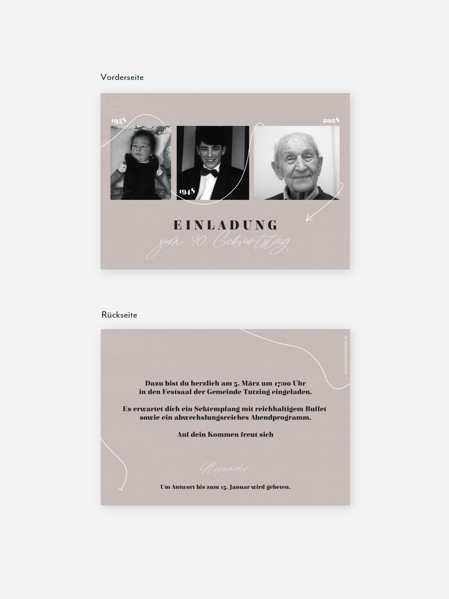Einladung 90. Geburtstag Lebenslinie