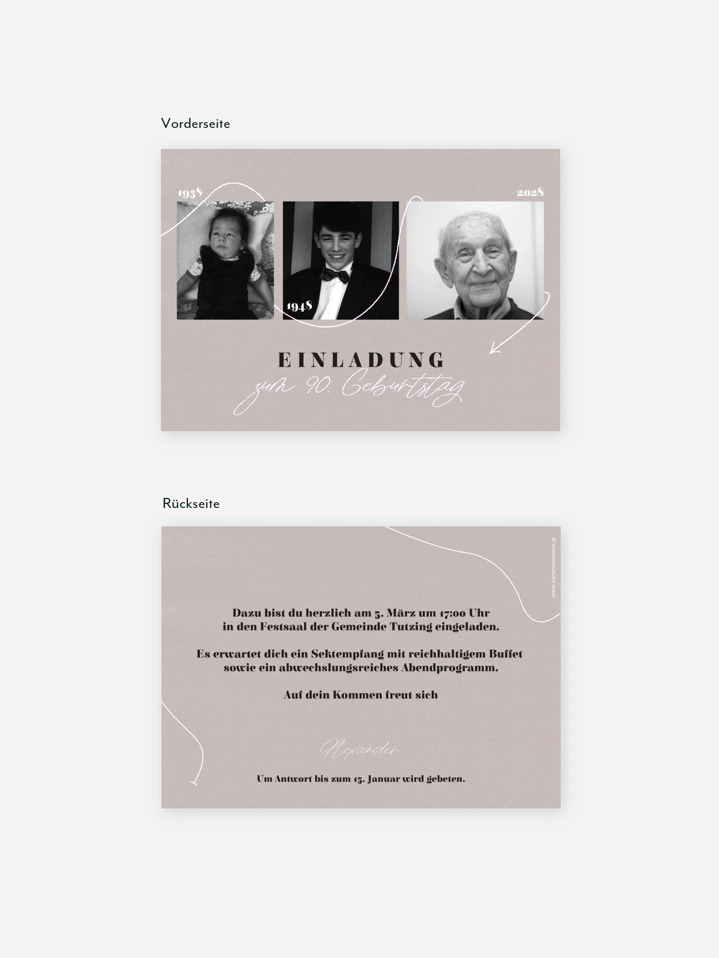 Einladung 90. Geburtstag Lebenslinie