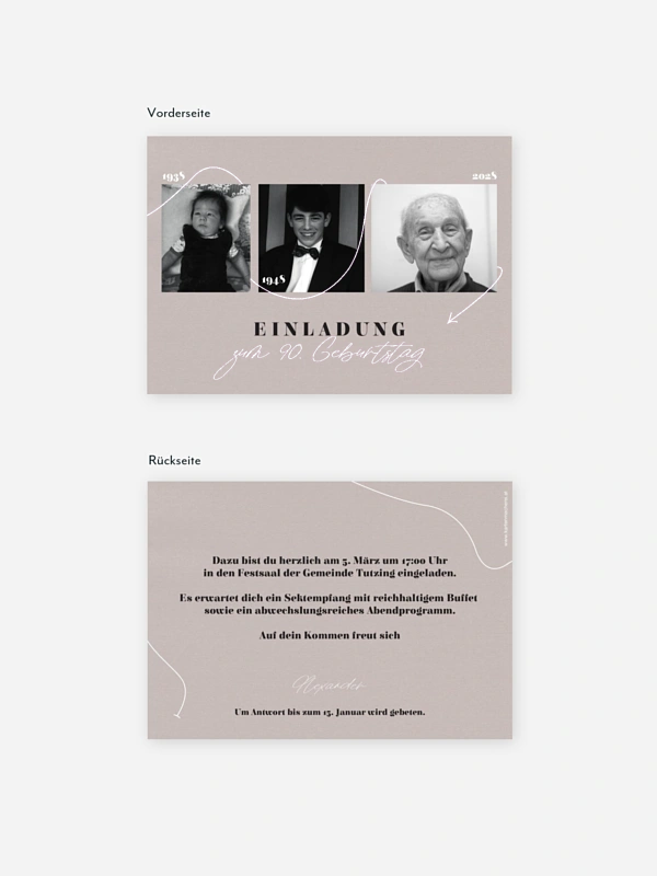 Einladung 90. Geburtstag Lebenslinie