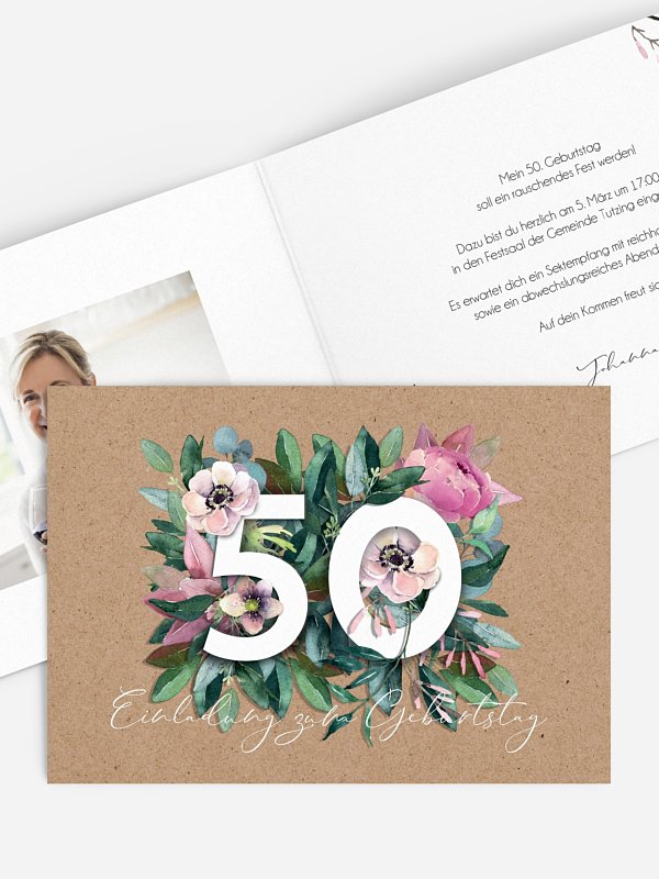 Einladung 50. Geburtstag Bloom