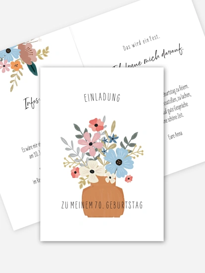 Einladung 70. Geburtstag Blumenbukett