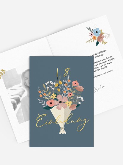 Einladung 18. Geburtstag Blumenstrauß