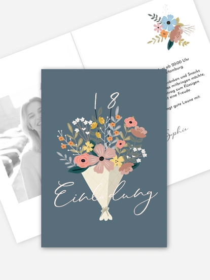 Einladung 18. Geburtstag Blumenstrauß