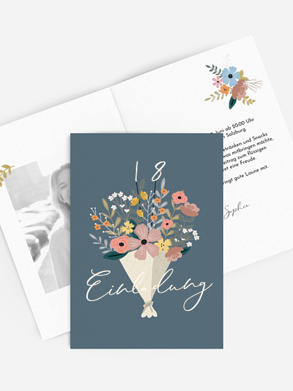 Einladung 18. Geburtstag Blumenstrauß