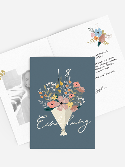 Einladung 18. Geburtstag Blumenstrauss