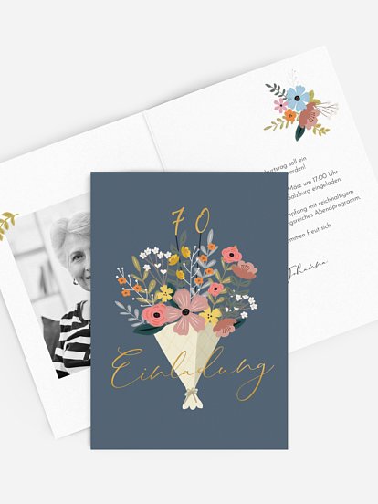 Einladung 70. Geburtstag Blumenstrauß
