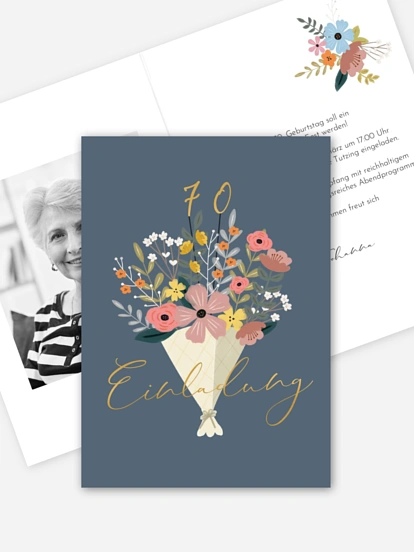 Einladung 70. Geburtstag Blumenstrauß