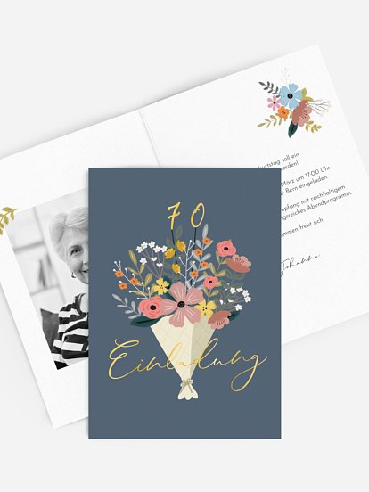 Einladung 70. Geburtstag Blumenstrauß