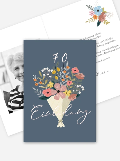 Einladung 70. Geburtstag Blumenstrauß