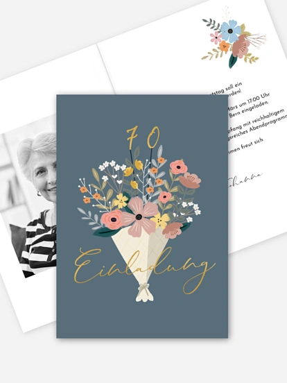 Einladung 70. Geburtstag Blumenstrauß