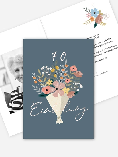 Einladung 70. Geburtstag Blumenstrauß