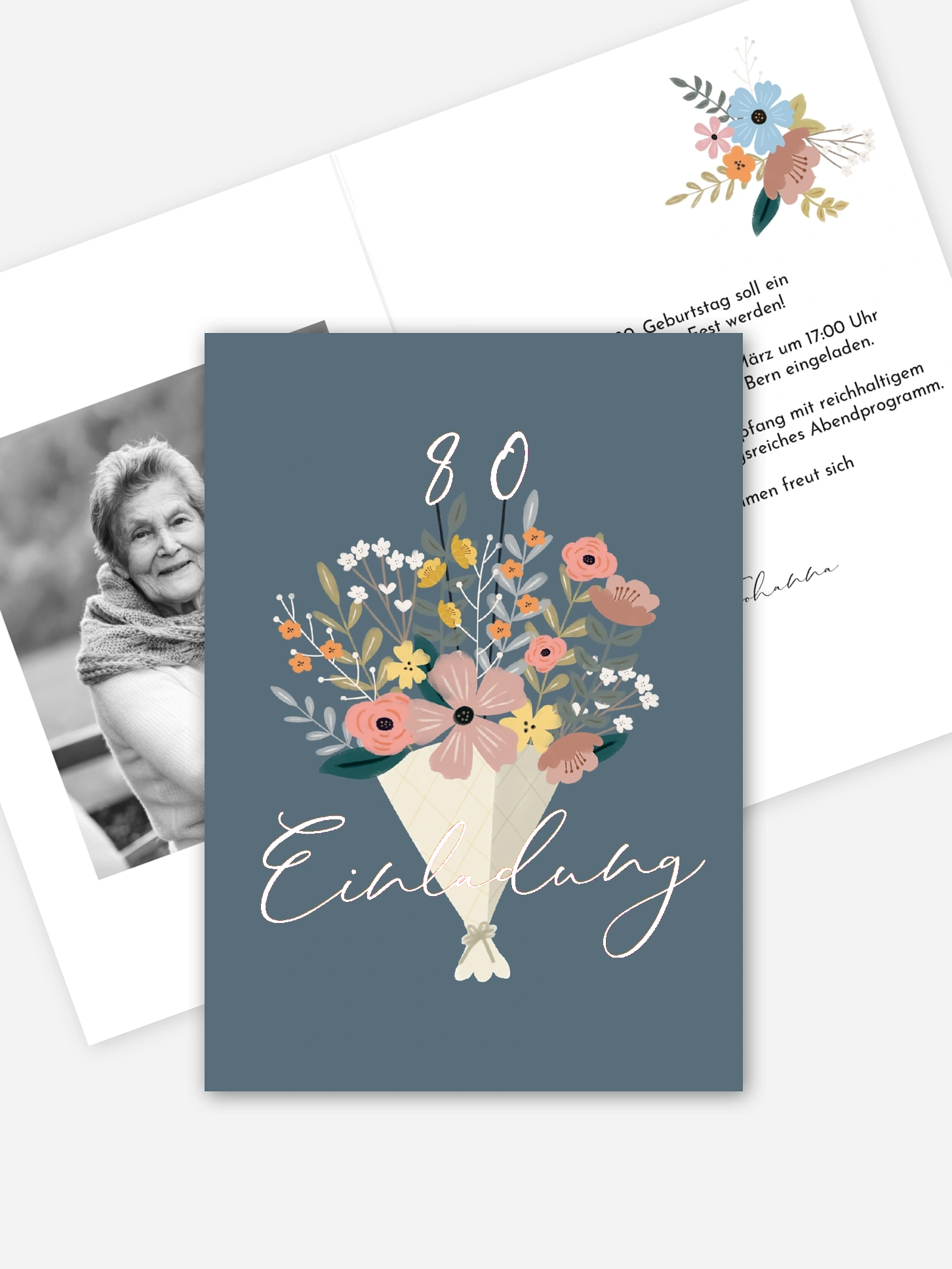 Einladung 80. Geburtstag Blumenstrauß