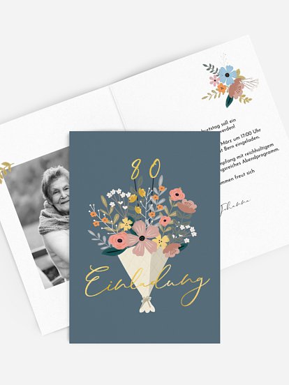 Einladung 80. Geburtstag Blumenstrauß