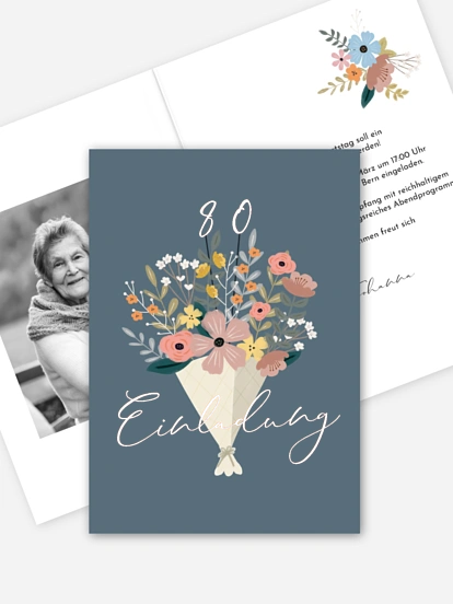 Einladung 80. Geburtstag Blumenstrauß