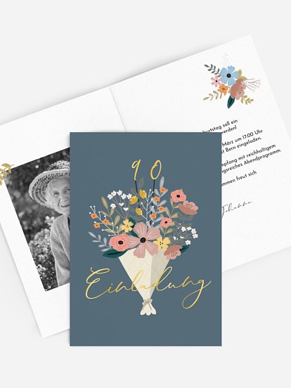 Einladung 90. Geburtstag Blumenstrauß