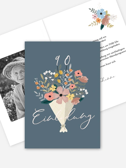 Einladung 90. Geburtstag Blumenstrauß