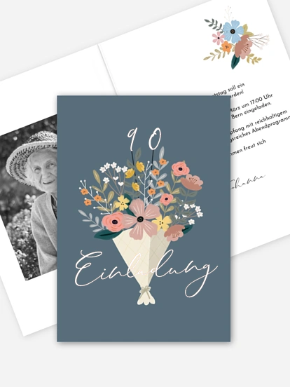 Einladung 90. Geburtstag Blumenstrauß