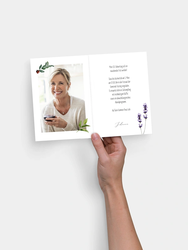 Einladung 50. Geburtstag Blumenvoll