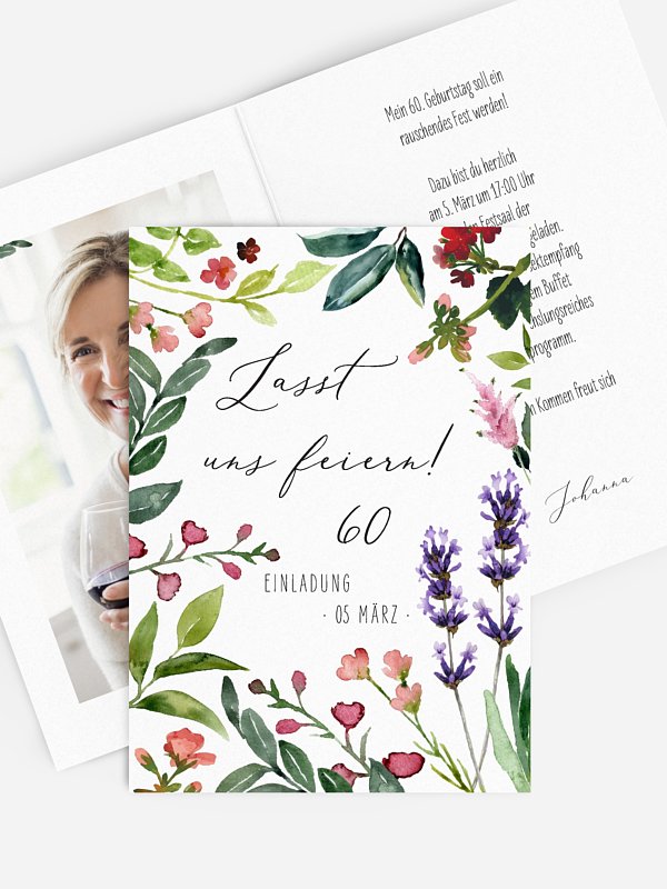 Einladung 60. Geburtstag Blumenvoll