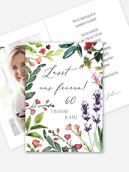 Einladung 60. Geburtstag Blumenvoll