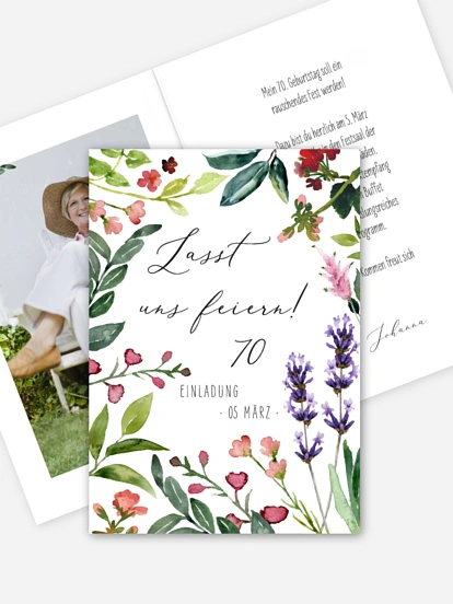 Einladung 70. Geburtstag Blumenvoll