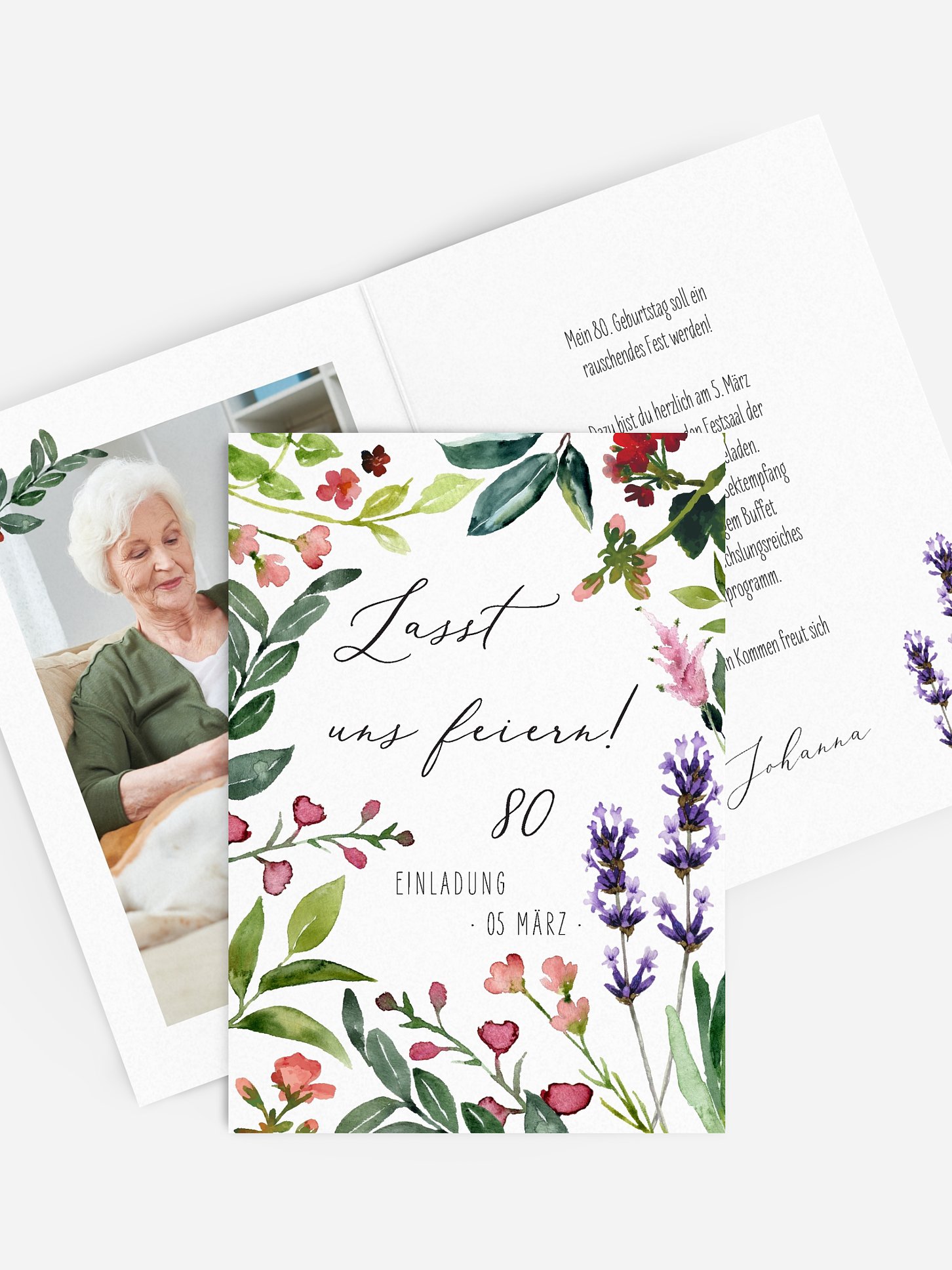 Einladung 80. Geburtstag Blumenvoll