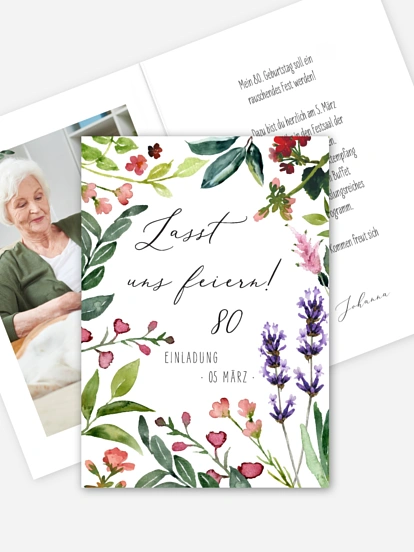 Einladung 80. Geburtstag Blumenvoll