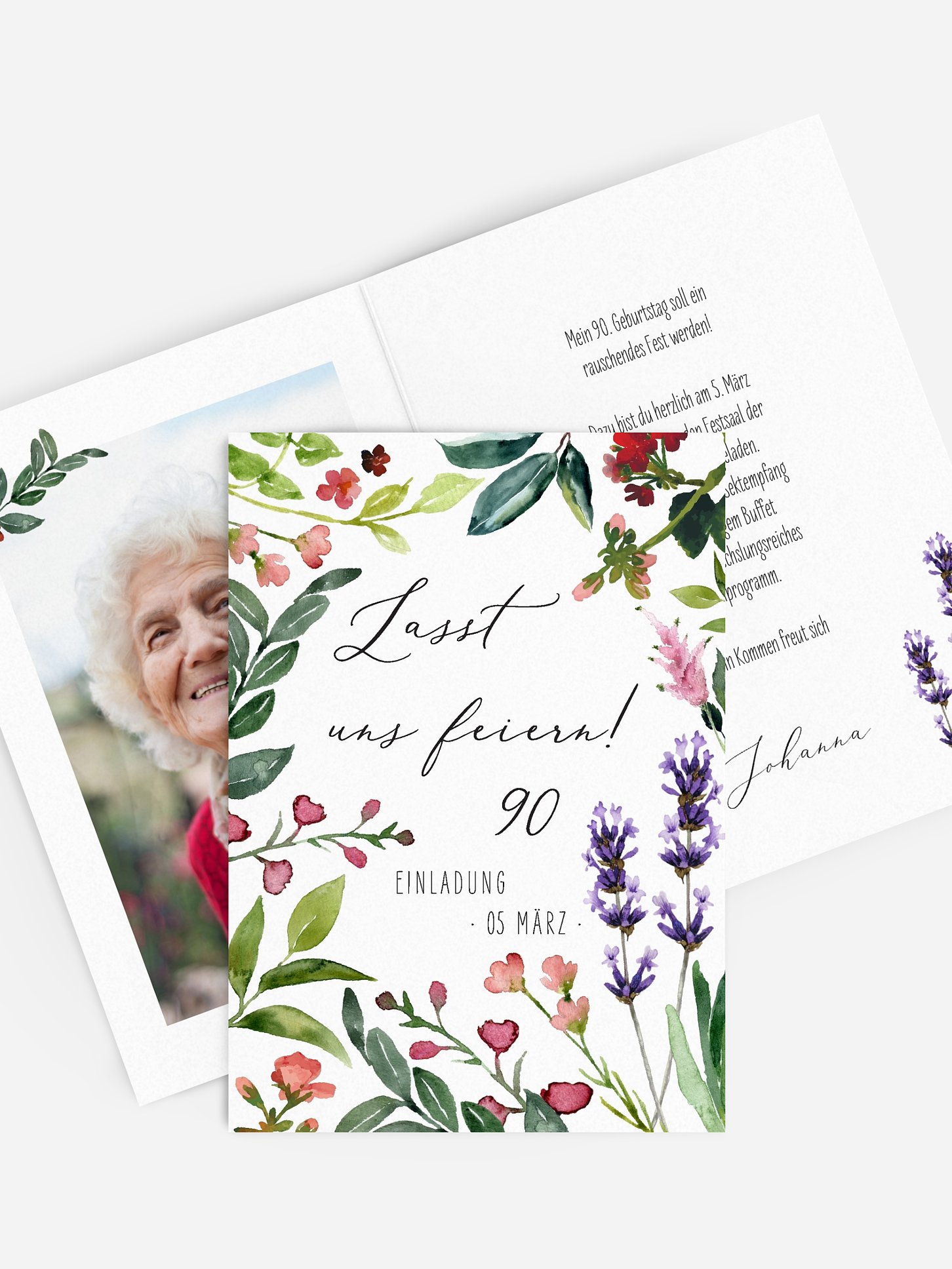 Einladung 90. Geburtstag Blumenvoll