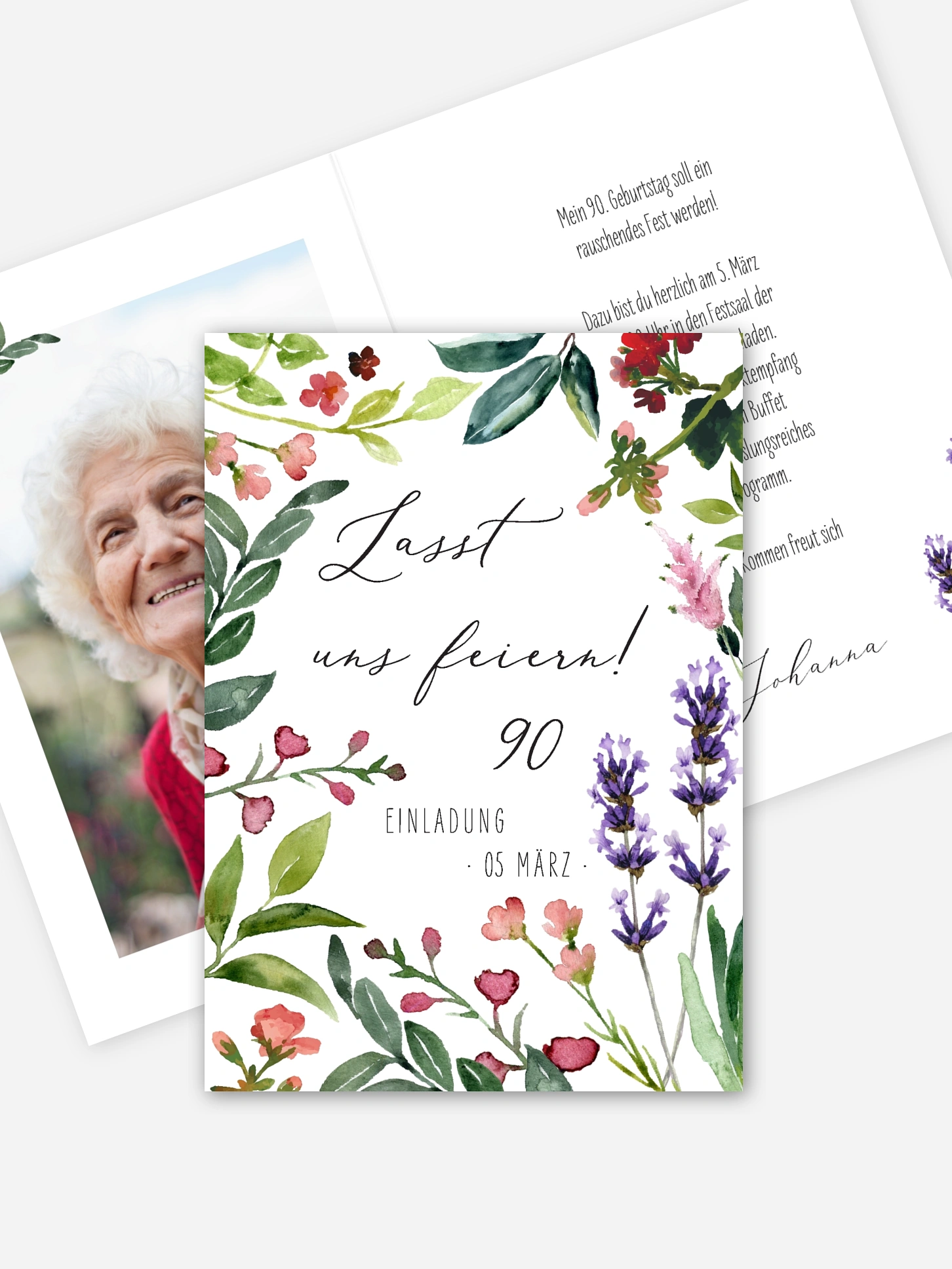 Einladung 90. Geburtstag Blumenvoll