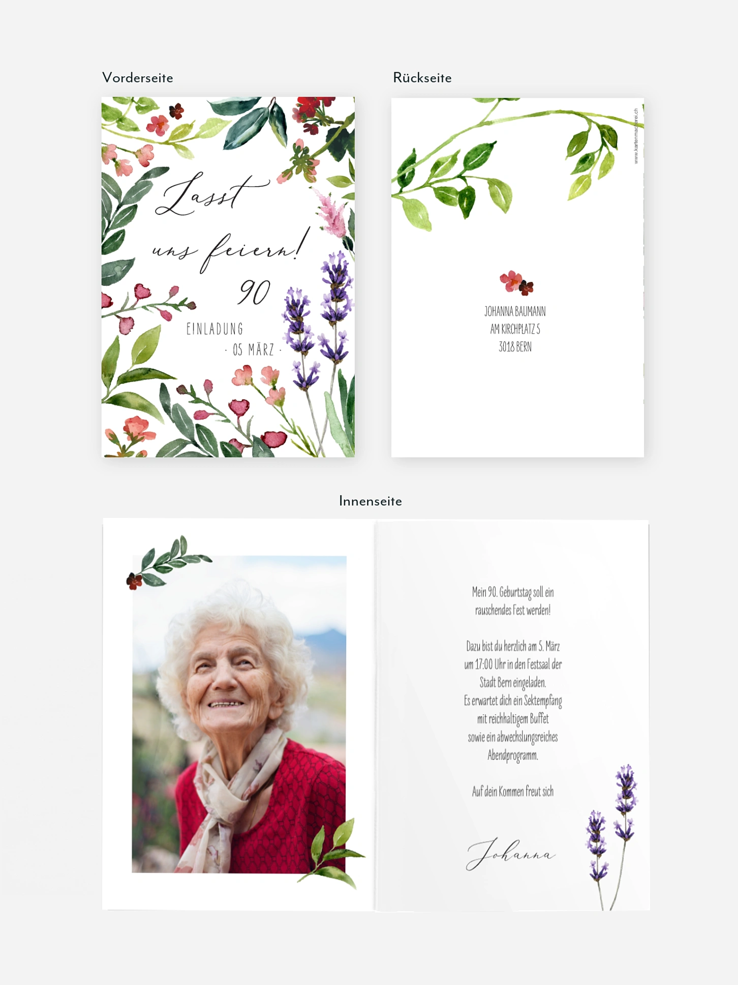 Einladung 90. Geburtstag Blumenvoll