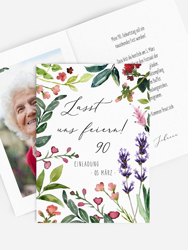 Einladung 90. Geburtstag Blumenvoll