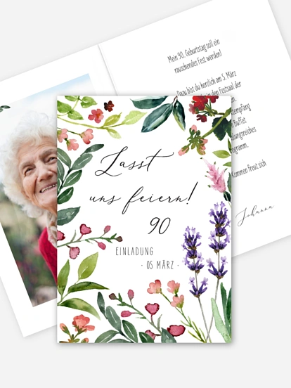 Einladung 90. Geburtstag Blumenvoll