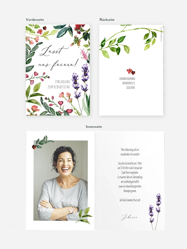 Geburtstagseinladung Blumenvoll