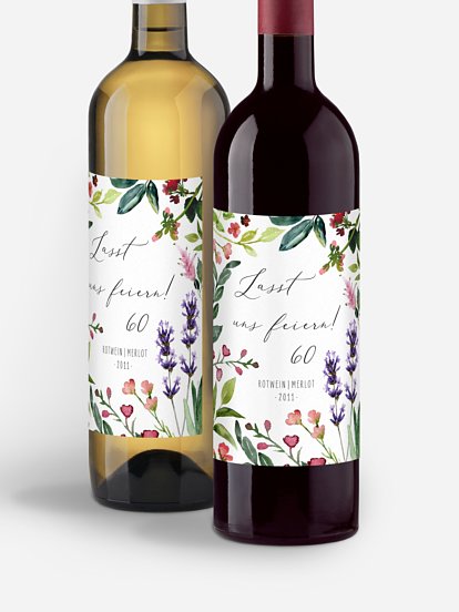 Flaschenetikett Party Blumenvoll