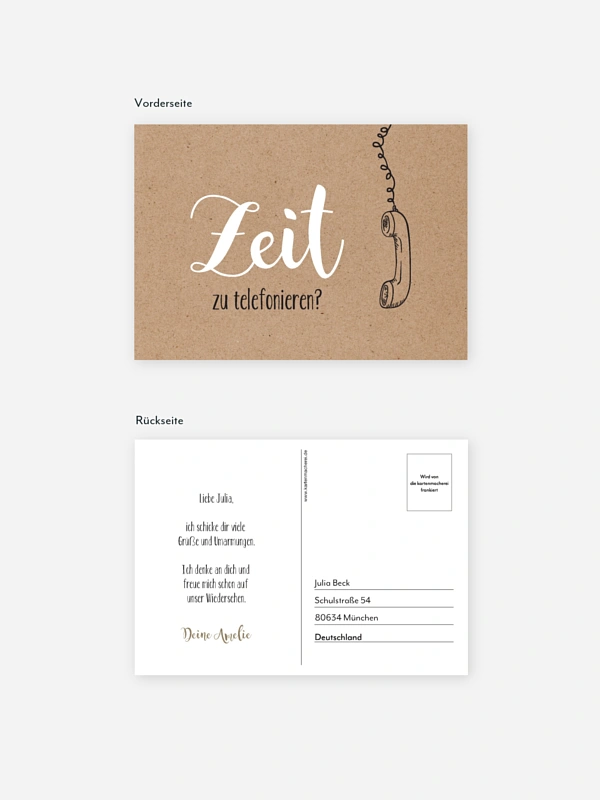 Postkarte Direktversand Zeit zu telefonieren?