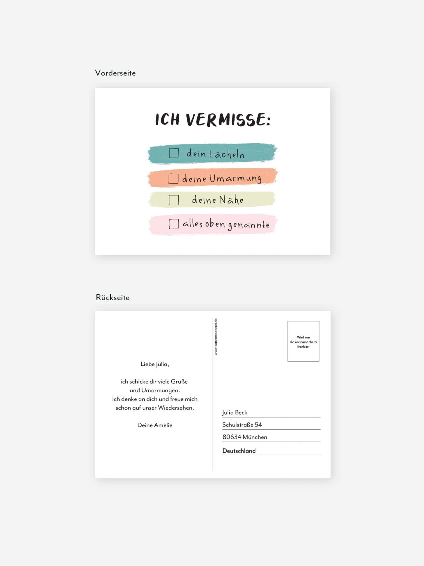 Postkarte Direktversand Du fehlst mir