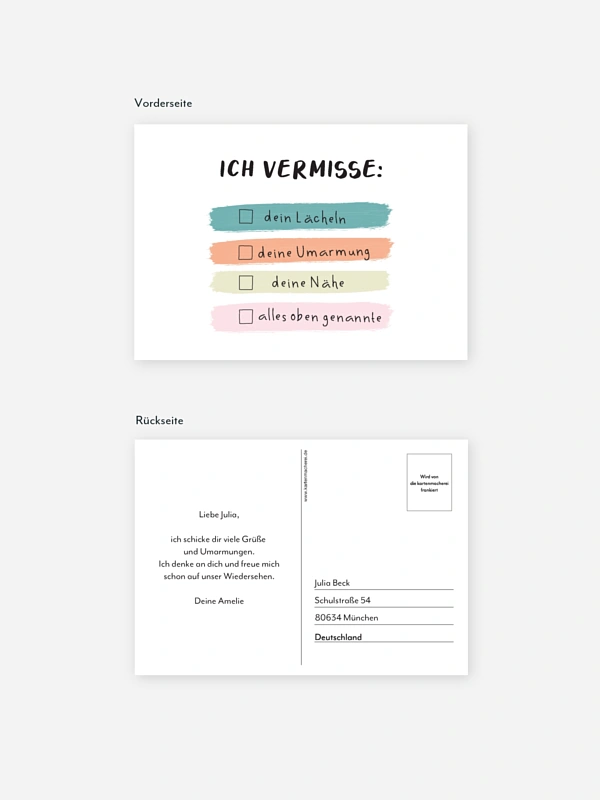 Postkarte Direktversand Du fehlst mir