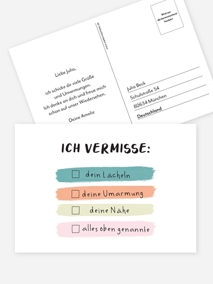 Postkarte Direktversand Du fehlst mir