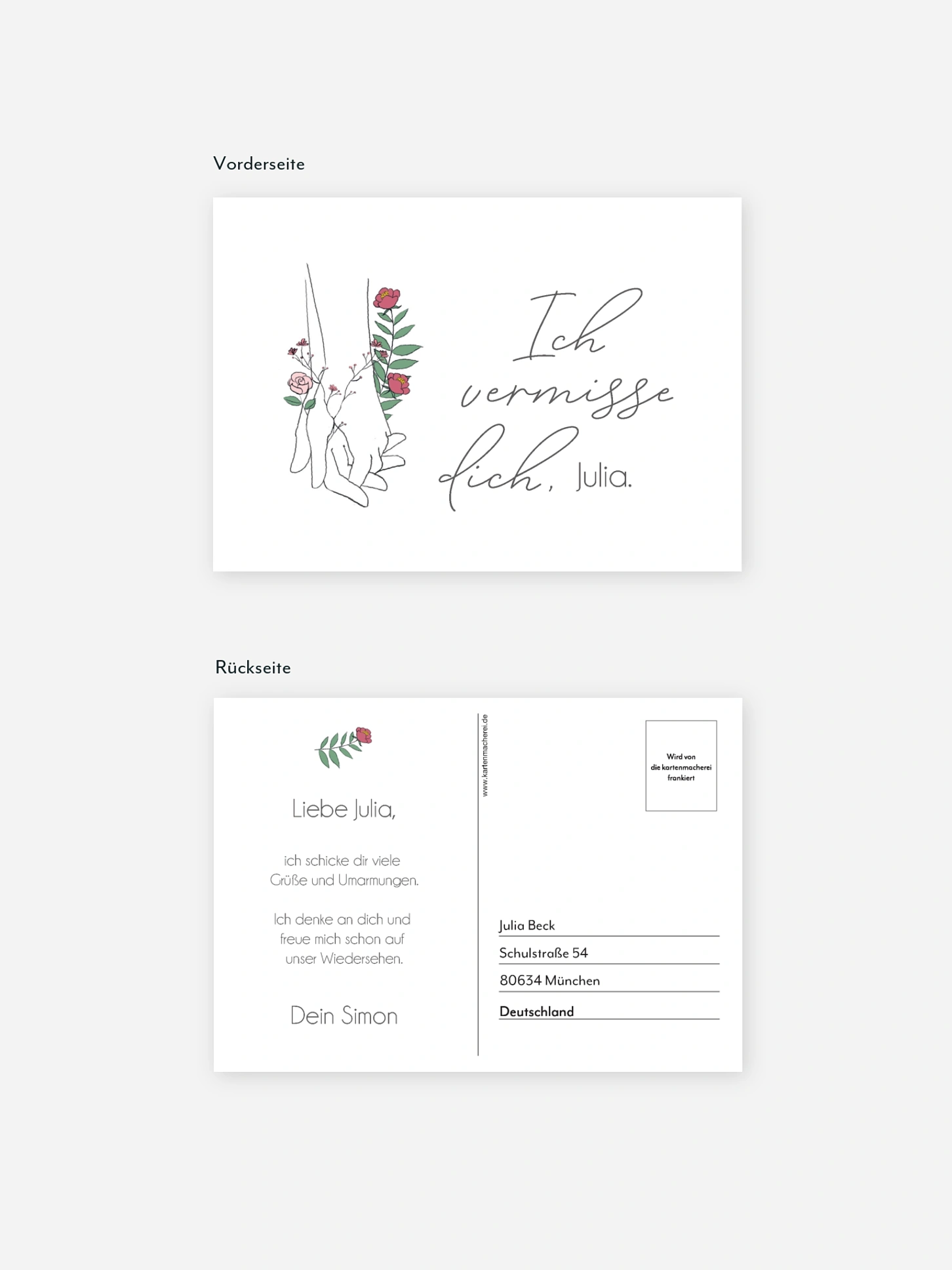 Postkarte Direktversand Ich vermisse Dich