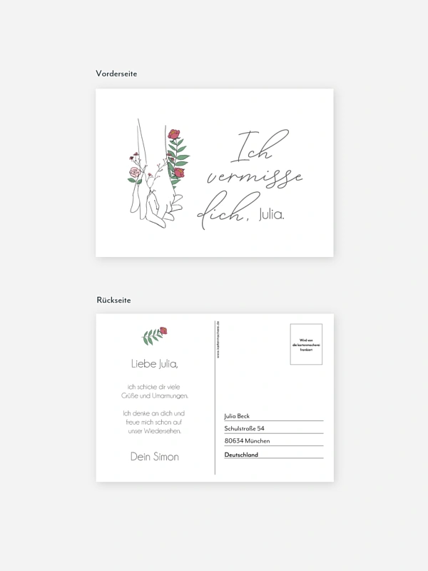 Postkarte Direktversand Ich vermisse Dich